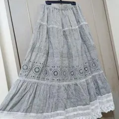 kazumi×Samansa Mos2 サス付刺繍スカート グレー