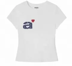 aeae Tシャツ ホワイト トップス カットソー 韓国 ロゴ ハート