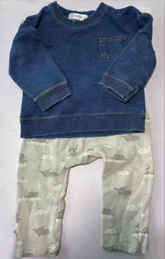 長袖　長ズボン　パンツ　ロンT ゾウ　cottoli コトリ　デニム風