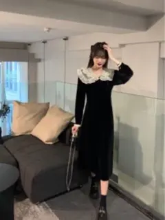 ☆新商品☆ベロア ワンピース フリル襟