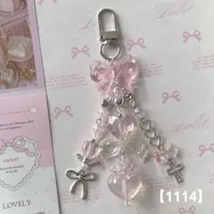【1114】ビーズキーホルダー コレクトブック 韓国 ピンク 王冠 ハート