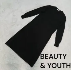ビューティ&ユース カシミヤ混サイドスリットニットワンピース 黒 F 美品