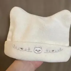 クマ刺繍 ホワイト ベビー帽子 50-60cm