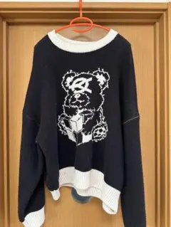 QY クマ イラスト オーバーサイズニット