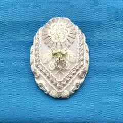 インド刺繍リボン　くるみボタン　ブローチ　ヘアゴム　帯留　ベージュ　＃974