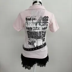 マクブリング Y2K 平成ギャル ラメプリント ピチ Tポロ Tシャツのサムネイル