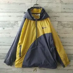 90s ナイキ 刺繍ロゴ ハーフジップ フード付 レトロ ナイロンジャケット L