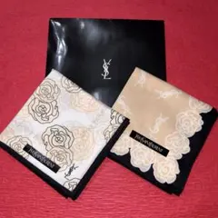 イヴ・サンローランハンカチスカーフ2枚　人気柄薔薇とロゴ　新品