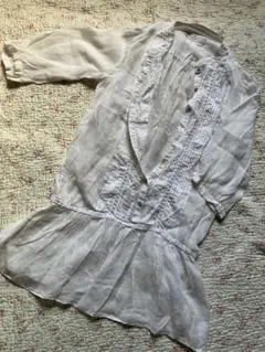 ザラ　ZARA BASIC 白ホワイト　麻リネン ブラウス　チュニック丈のサムネイル