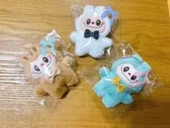 ラブブぬいぐるみキーホルダー 3個セット 白　黄緑　茶色　ギフト　景品