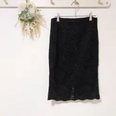 GU 【L】総レースタイトスカート スリット入り 花柄 きれいめ ブラック