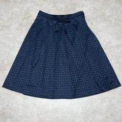 美品＊ヒューマンウーマン フレアスカート M ネイビー 春秋 リボン 日本製