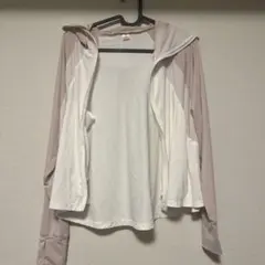 Mサイズ フード付きラッシュガード ホワイト/ピンク