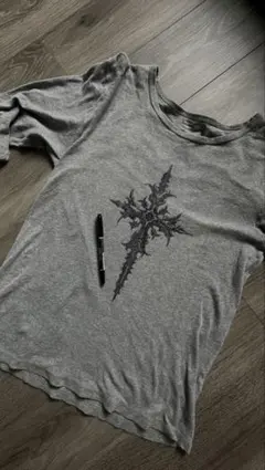 グレー 十字架デザイン ロンTシャツ