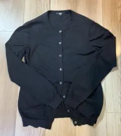 ユニクロ UVカットクルーネックカーディガン Lサイズ 黒 ①
