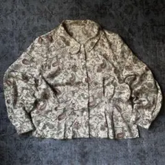 希少 90s 総柄シャツ ペイズリー柄 レトロ 丸襟 一点物 ヴィンテージ 古着
