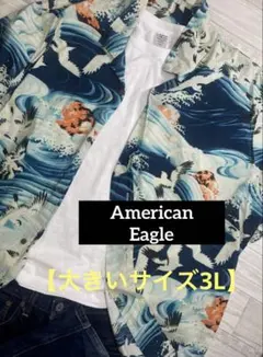 【大きいサイズ3L】アメリカンイーグル 和柄 アロハシャツ 葛飾北斎風 波 鶴のサムネイル