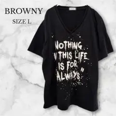 ブラウニー　Tシャツ　半袖　Vネック　スプラッターペイント風　英字　ブラック　Lのサムネイル
