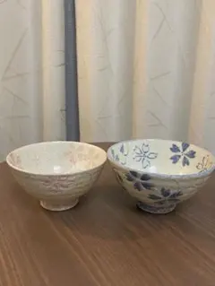 花柄陶器飯碗2個セット