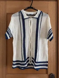AZUL by moussy 白 紺 半袖 襟付き Fのサムネイル