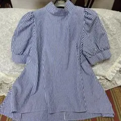 miele grandeミエーレグランデ　ストライプ 後ろリボン付き半袖ブラウス