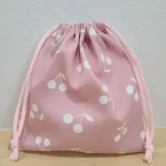 No.799　ハンドメイド　巾着袋　コップ袋　給食袋　チェリー柄　ピンク