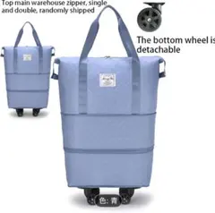 青ボストンバッグ旅行バッグ 2段階拡張 取り外し可能な車輪付き トラベルバッグ