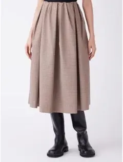 Mila Owen タックフレアボリュームスカート ブラウン 千鳥柄