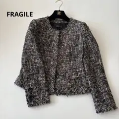 ツイード ジャケット ノーカラー レディース フォーマル スーツ 秋冬 ネイビー