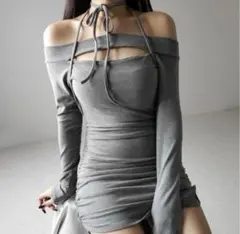 【即日発送】 2WAYクロスストラップリボンカットアウトオフショルミニワンピース