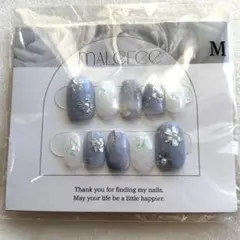現品︎✨　ネイルチップ　ブルー　シルバー　オーバル　Mサイズ