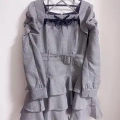 pium ティアードフリル長袖ミニワンピース 千鳥柄