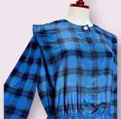 vintageヴィンテージワンピースチェック柄プリーツ切替レトロUSA海外古着