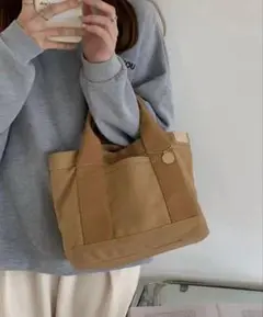 【新品未使用】トートバッグ シンプル ミニサイズ 手提げバッグ カーキベージュ