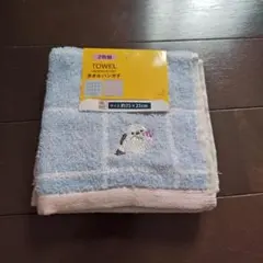 タオルハンカチ　シマエナガ　ラベンダー　綿100%　水色　紫　ふわふわ