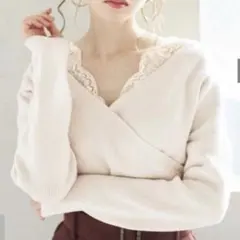 カシュクールトップス　長袖ニット　GRL