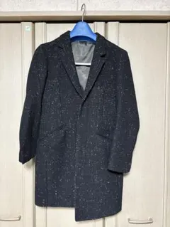 極美品✨junhashimoto チェスターコート　スタンドカラー　比翼　紺　黒 はっ水 スタンドカラーコート 黒織柄 JOURNAL WORKS スリム