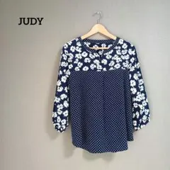 美品 JUDY ジュディ ブラウス 38 ネイビー 花柄 ドット柄 長袖のサムネイル