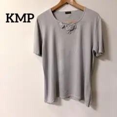 グレー 半袖Tシャツ 花の刺繍付き KMP