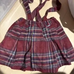 petit main サスペンダー付きスカート 100 ボルドー系チェック