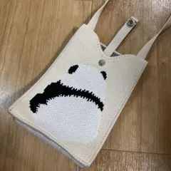 パンダ柄 ニット素材 スマホショルダーバッグ