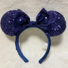 ミニーマウス カチューシャ ネイビー スパンコール　紺色