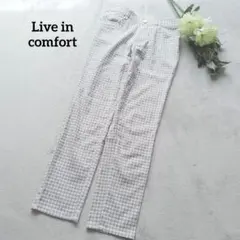リブインコンフォート ギンガムチェック パンツ ライトグレー ストレッチ 薄手のサムネイル