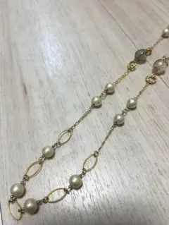 パール調ビーズ ロングネックレス ゴールドカラー