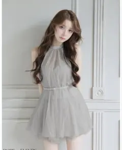 ROBE de FLEURS ハイネックウエストリボンフレアミニキャバドレス