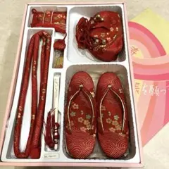 はこせこ 草履 バッグ など 七五三小物セット 朱赤系 桜