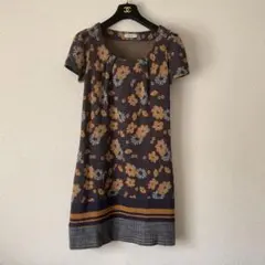 【美品】フランス製 フィフィーユ 花柄ワンピース 半袖 ラメ