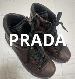 【美品】PRADA ハイカットスニーカー　レザー　茶　キッズ　19cm
