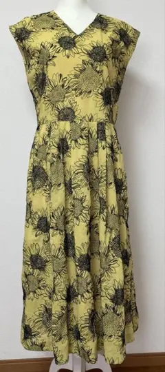 ひまわり柄 半袖 ロングワンピース