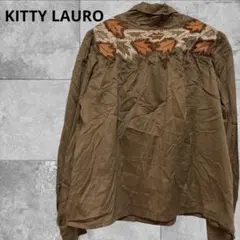 VINTAGE★KITTY LAURO リーフ刺繍 サテンシャツ ブラウンのサムネイル